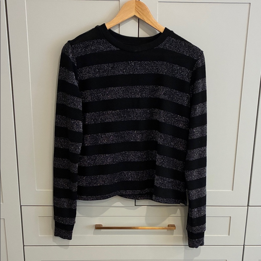 Black and Sparkly Gray Striped Sweatshirt
